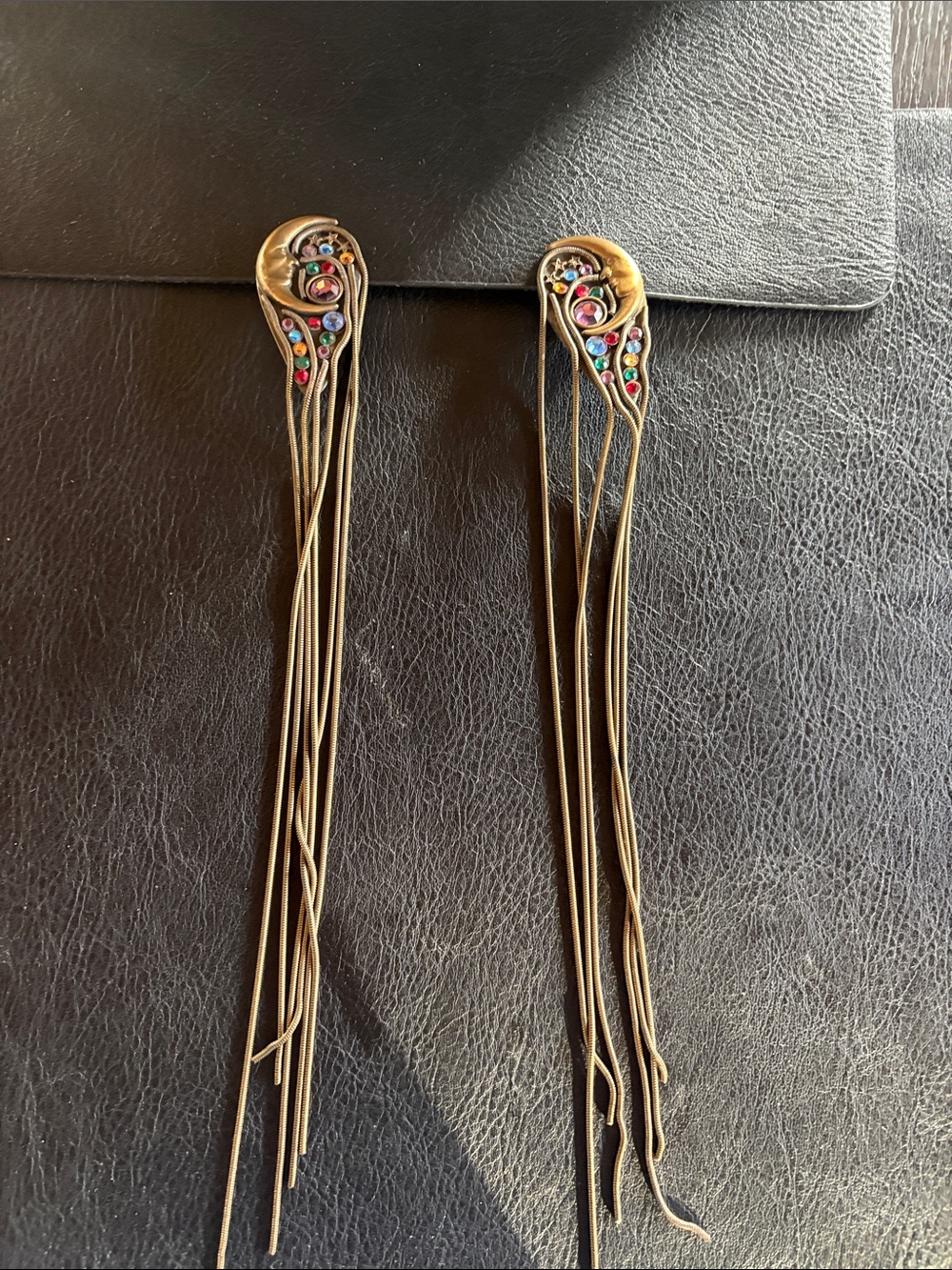 Gold-Tone Multistone Dangle Fringe Earrings - Colorful Crystal Accents